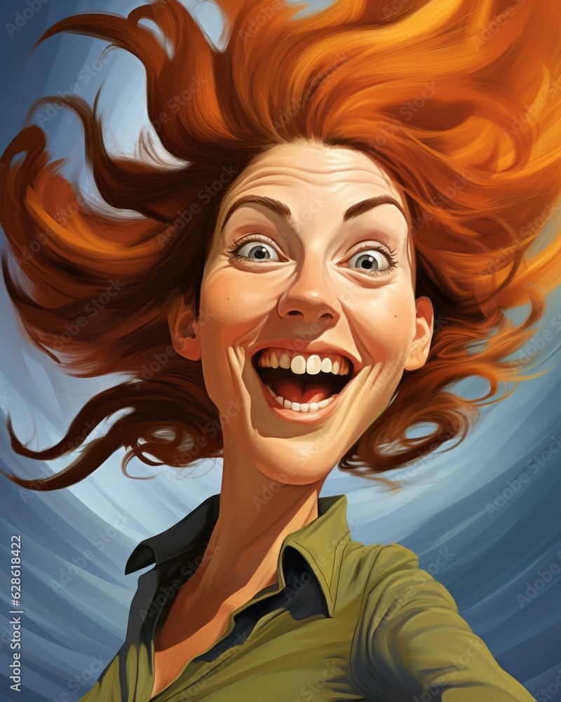 a woman with long red hair is smiling