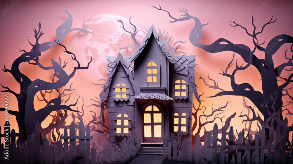 halloween night scene made in Paper Art for Halloween concept