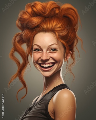 a woman with red hair is smiling