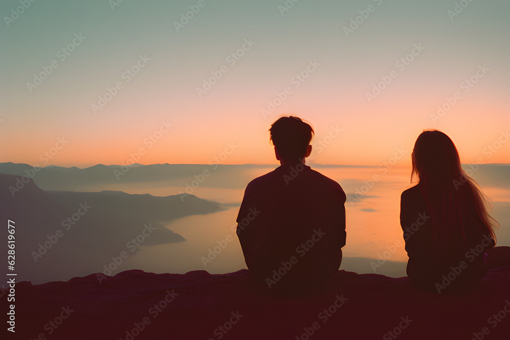 silhouette of couple on sunset