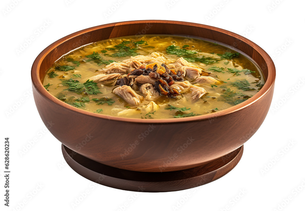 Lebanese soup with chicken on transparent background. Generative AI.