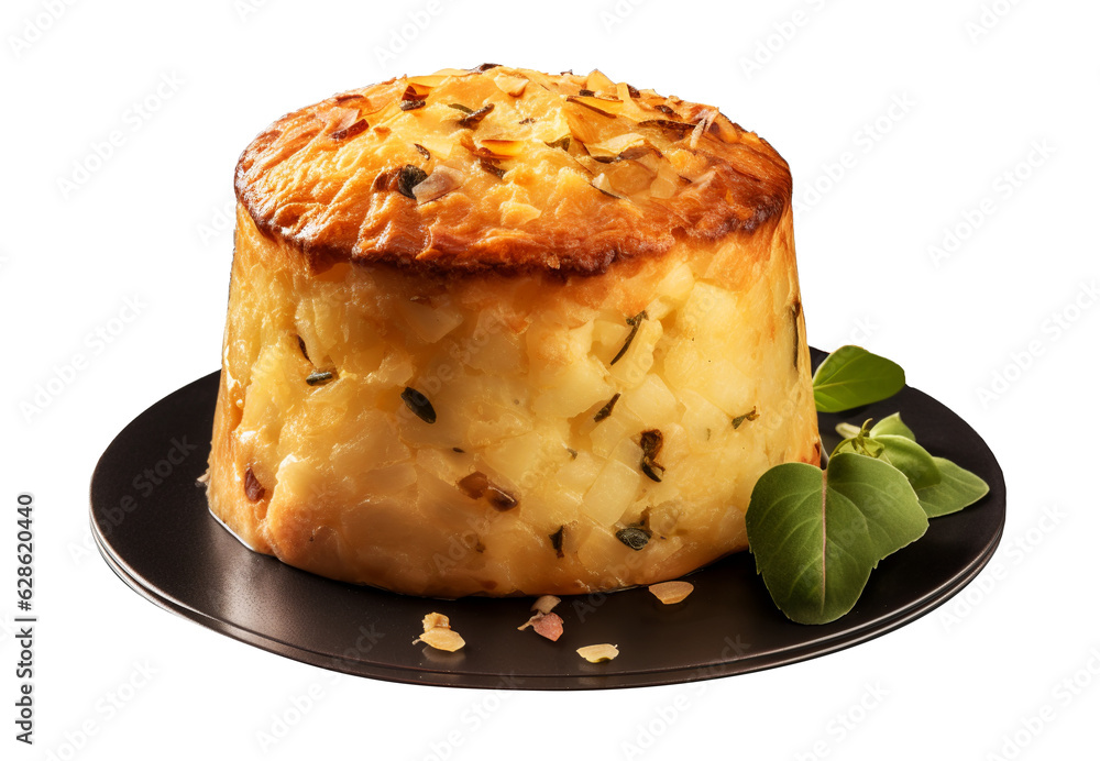 Potato souffle on transparent background. Generative AI. Potato souffle on transparent background. Generative AI.