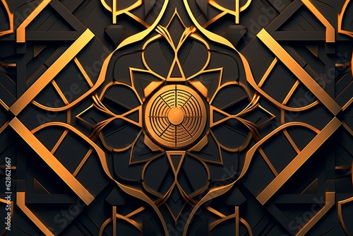 an abstract design with gold and black elements