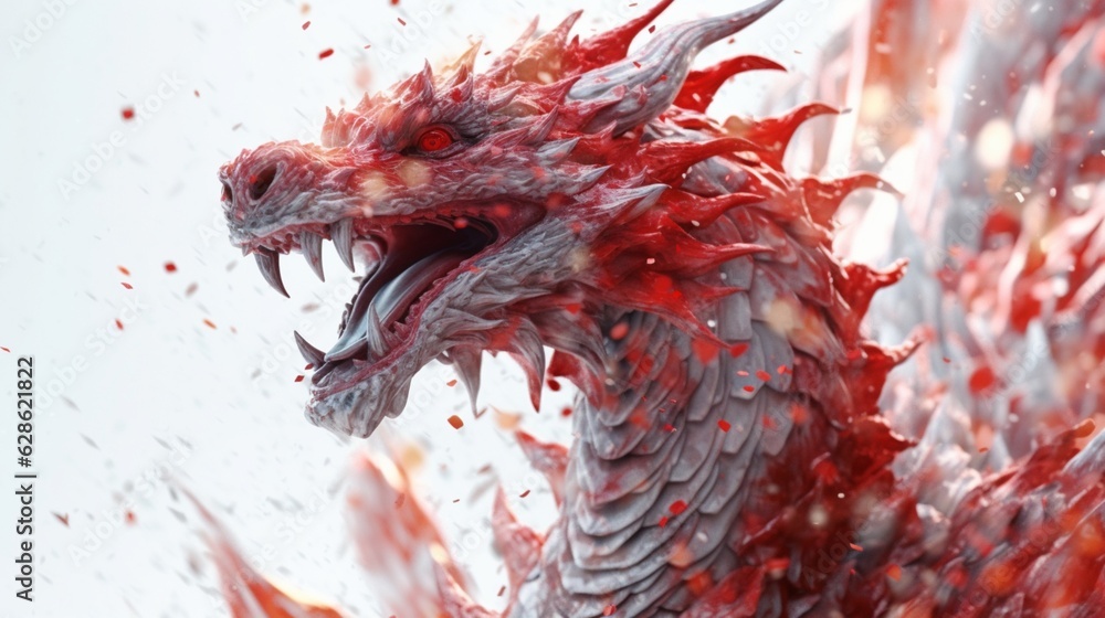 Red Dragon On White.Generative AI