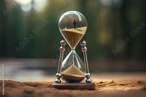 Hourglass Timelapse: Micro Human Figure Sprinting Inside, Depicting Time Erosion