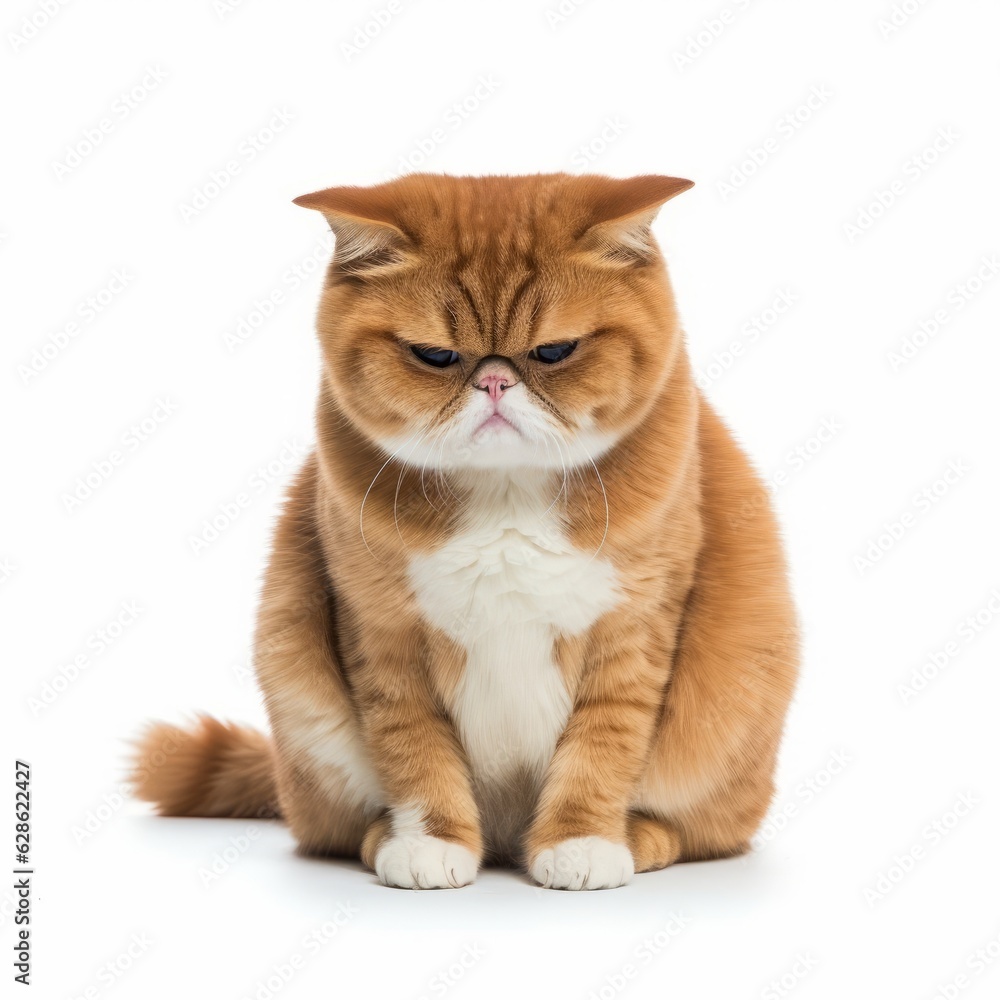 an angry cat sitting down on a white background an angry cat sitting down on a white background