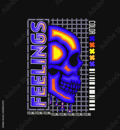 Retro futuristic posters with a skull head with effect of a thermal. Techno style stylish print for streetwear, print for t-shirts and sweatshirts isolated on black background photo