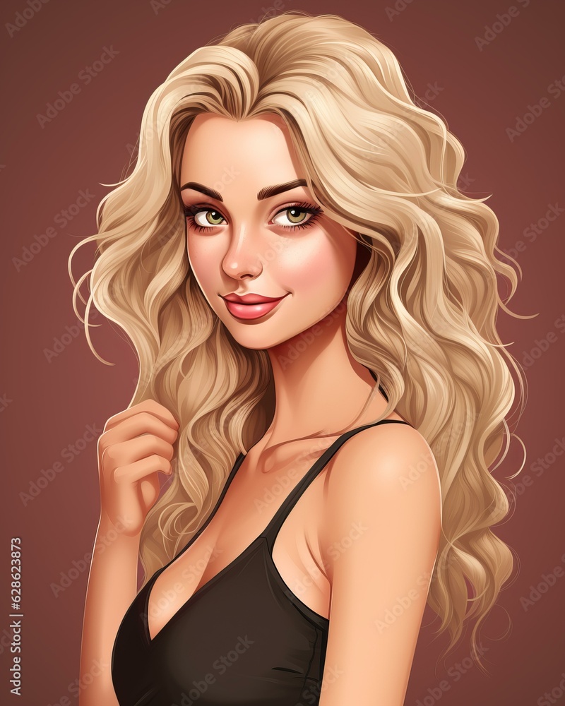 an illustration of a beautiful blonde woman with long wavy hair