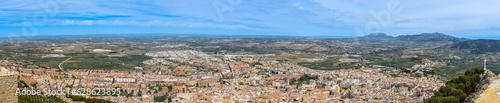 Panoramic city view from Medieval castle of Santa Catalina in sunny day in Jaen, Spain