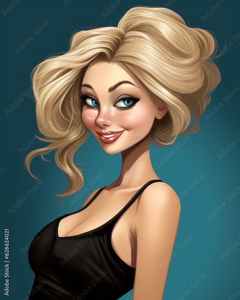 an illustration of a blonde woman with blue eyes an illustration of a blonde woman with blue eyes