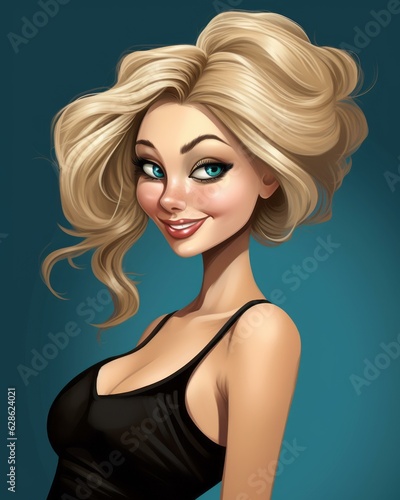 an illustration of a blonde woman with blue eyes
