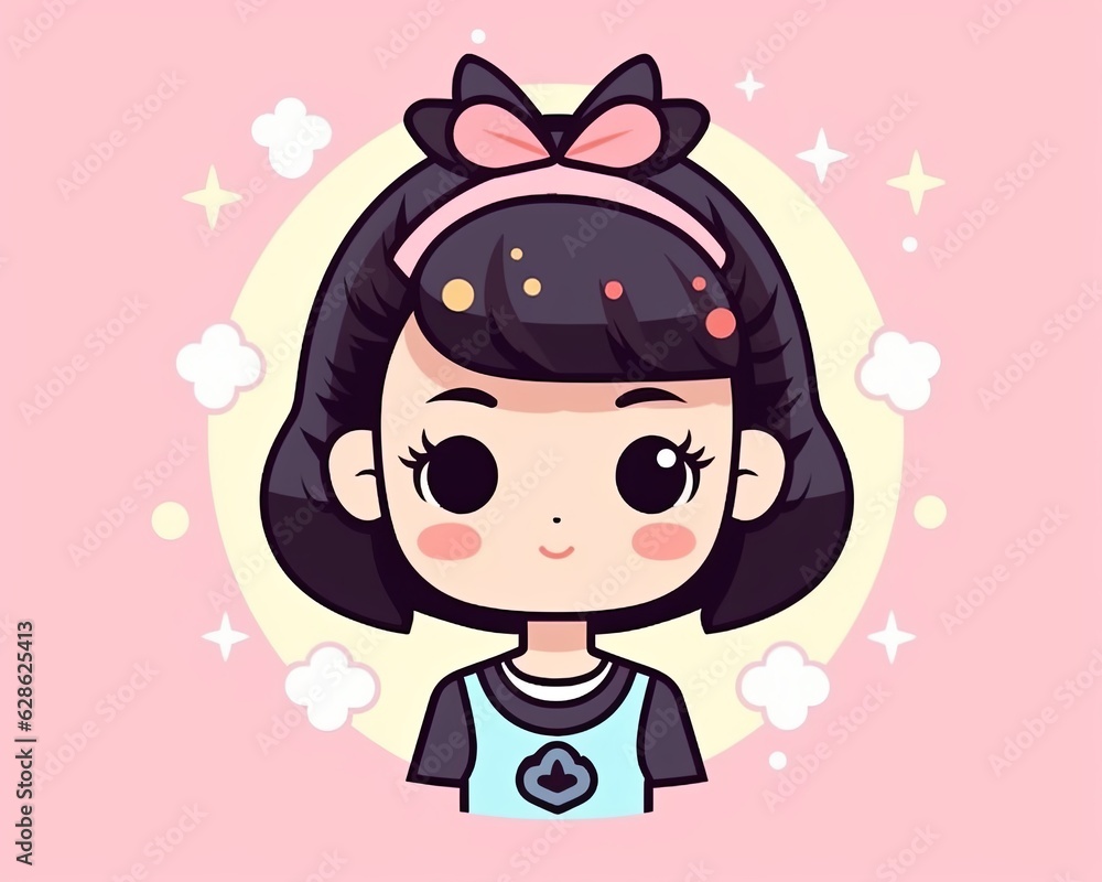 an illustration of a girl with black hair and a pink background an illustration of a girl with black hair and a pink background