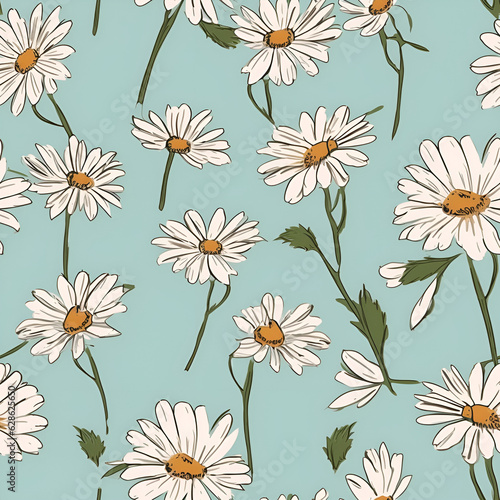 seamless pattern with daisies,flowers,beauty,leaf,AI generated
