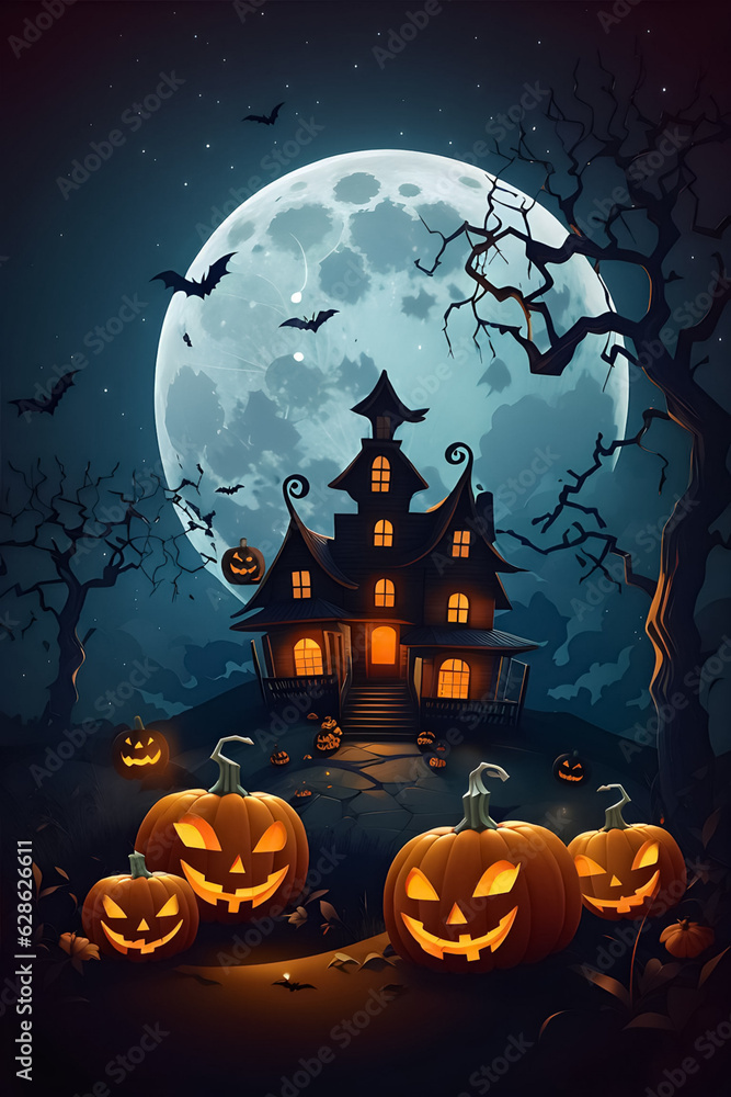 halloween pumpkins under big moon, can be used for background halloween holiday, vector illustration.
halloween pumpkins under big moon, can be used for background halloween holiday, vector illustration.