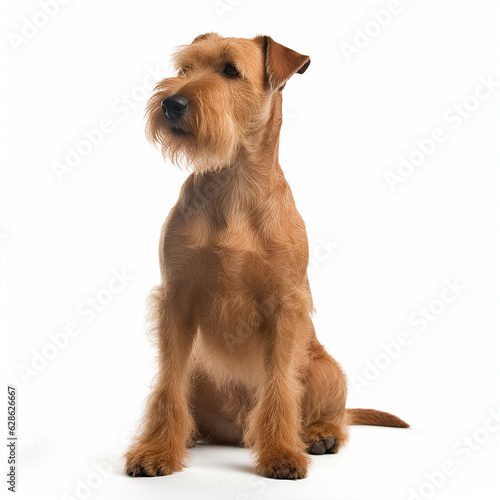 Irish Terrier dog close up portrait isolated on white background. Cute pet, red color dog, loyal friend, good companion 