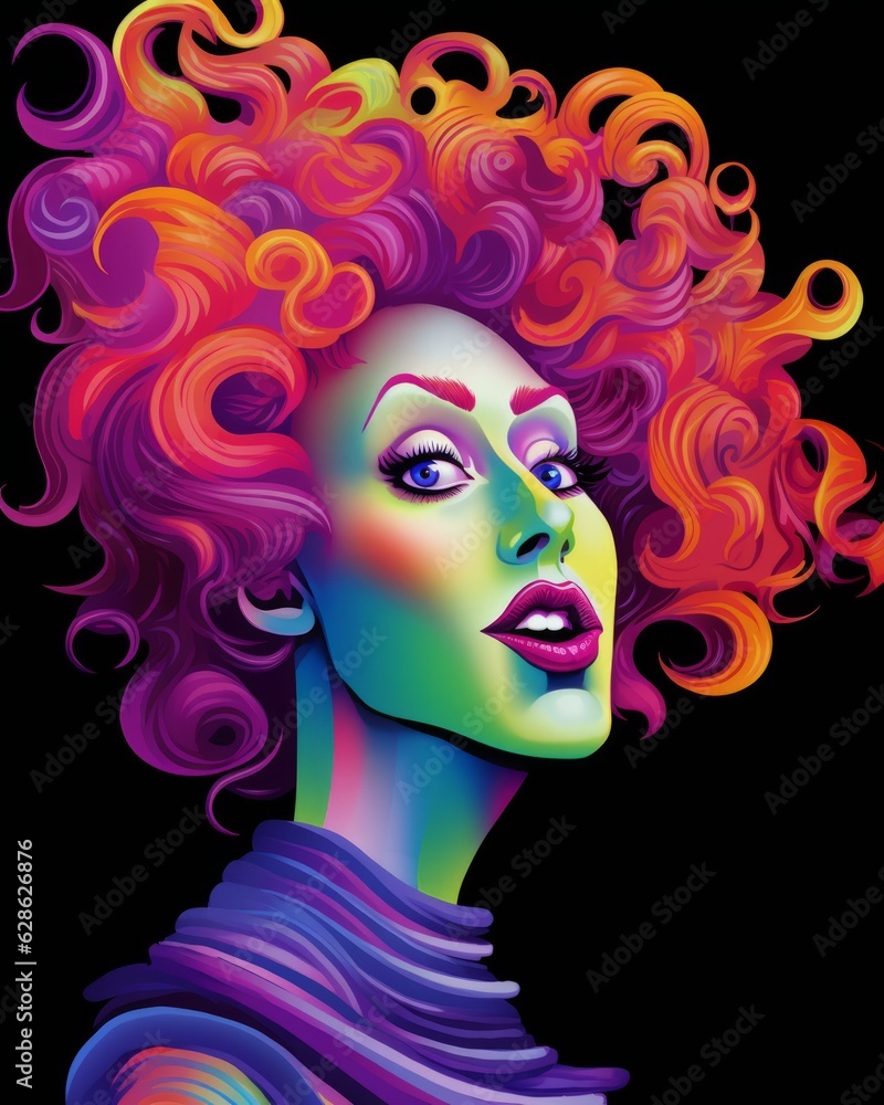 an illustration of a woman with colorful hair