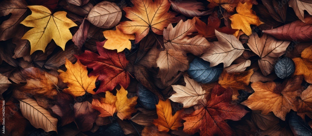 Vibrant Mixture of Fallen Autumn Leaves in a Banner Format - Generative AI Vibrant Mixture of Fallen Autumn Leaves in a Banner Format - Generative AI