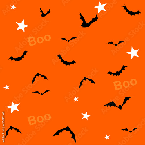 Halloween background seamless pattern. Isolate on orange background. Vector icon Halloween elements. Ghost star bat and lantern. © Karn