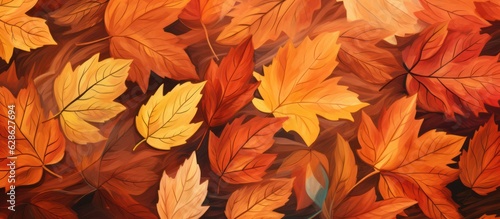 Vibrant Mixture Illustration of Fallen Autumn Leaves in a Banner Wallpaper - Generative AI 