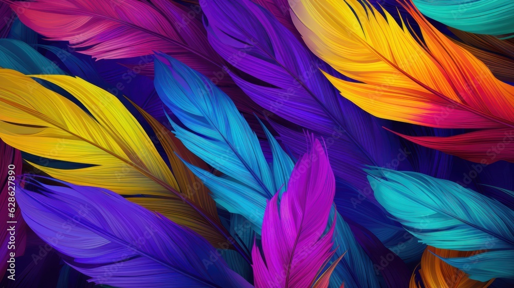 Colorful feathers background - Generative AI 