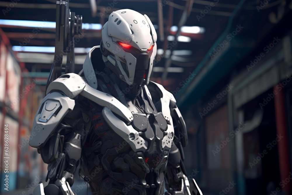 an image of a futuristic robot with red eyes an image of a futuristic robot with red eyes