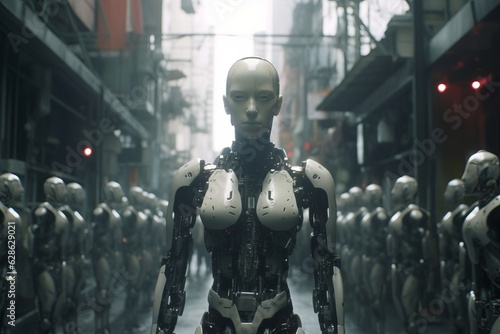 an image of a robot standing in the middle of a crowd
