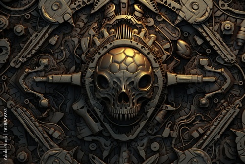 an image of a skull surrounded by gears and other objects