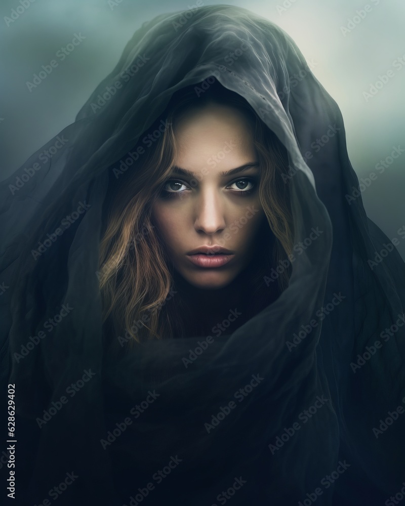 an image of a woman in a dark cloak