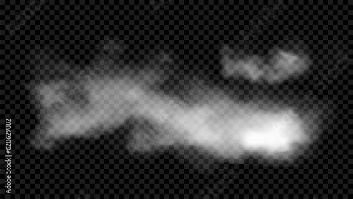 White fog texture isolated on transparent background. Steam special effect. Realistic vector fire smoke or mist. Stock royalty free vector illustration. PNG