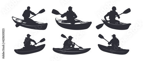 Kayaker silhouette black filled vector Illustration