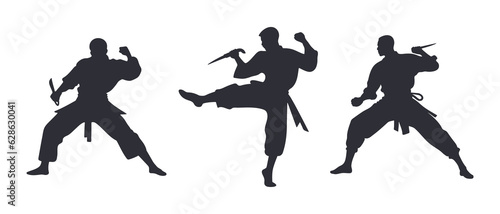 Martial art silhouette black filled vector Illustration