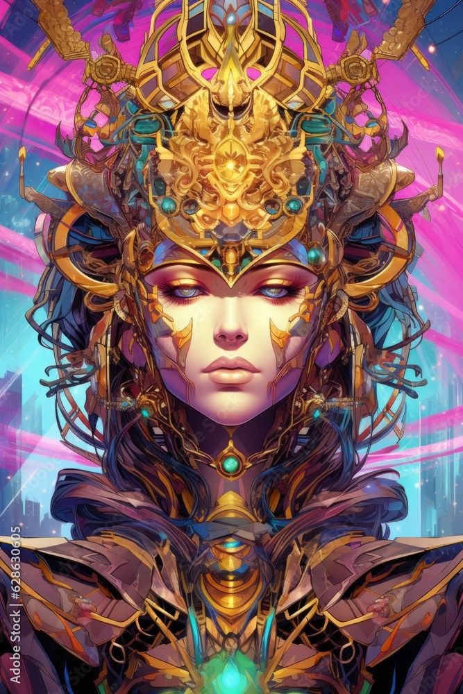 an image of a woman with gold and purple hair