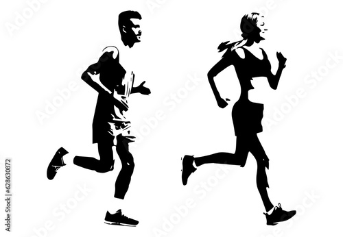 Runner silhouette.Marathon run. Jogging ink drawings