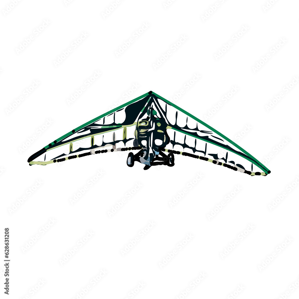 Color sketch of a person playing hang gliding with transparent background Color sketch of a person playing hang gliding with transparent background