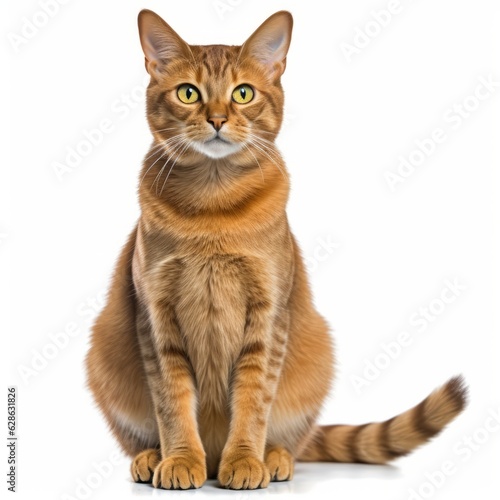 an orange tabby cat sitting in front of a white background © AberrantRealities