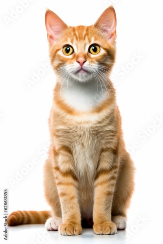an orange tabby cat sitting on a white background © AberrantRealities