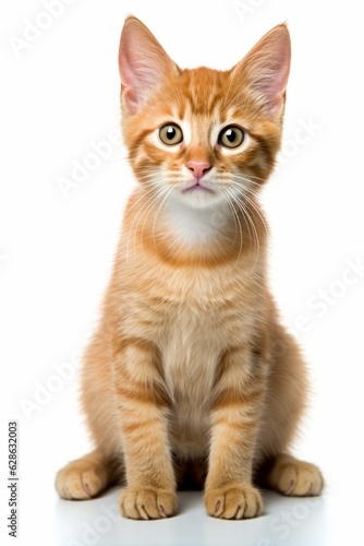 an orange tabby kitten sitting on a white background © AberrantRealities