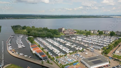 Aerial drone video of the marina in Huizen, the Netherlands photo