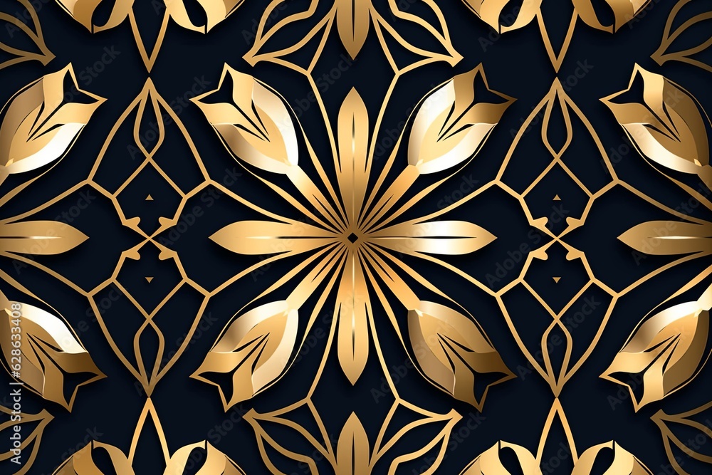 art deco seamless pattern with golden flowers on black background art deco seamless pattern with golden flowers on black background