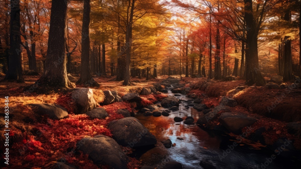 autumn in the forest with a stream and rocks autumn in the forest with a stream and rocks