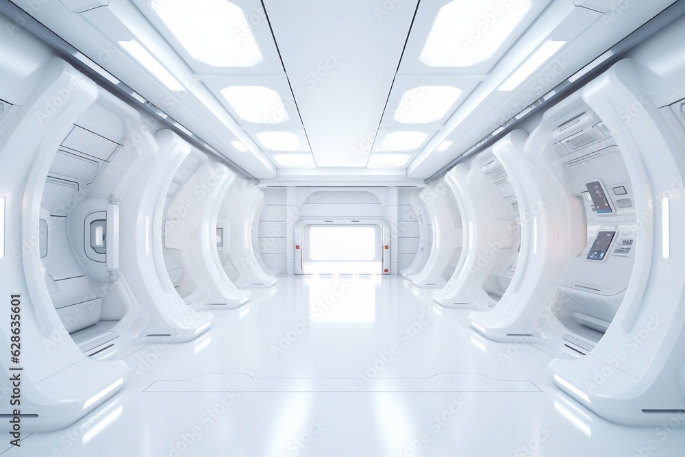 White corridor, tunnel in spaceship or future building. Generated AI White corridor, tunnel in spaceship or future building. Generated AI