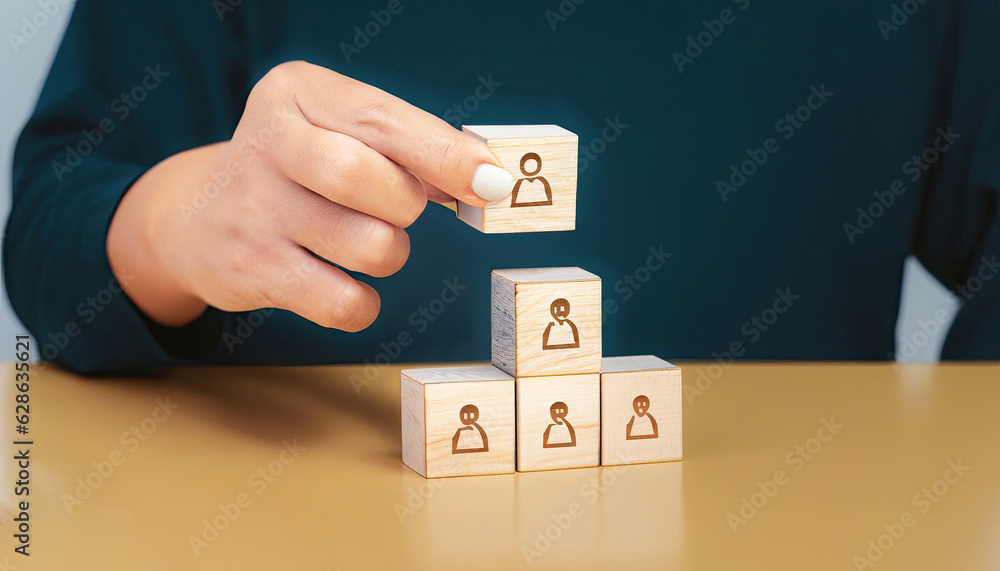 Free photo wooden cube block print screen icon which link connection network for organisation structure