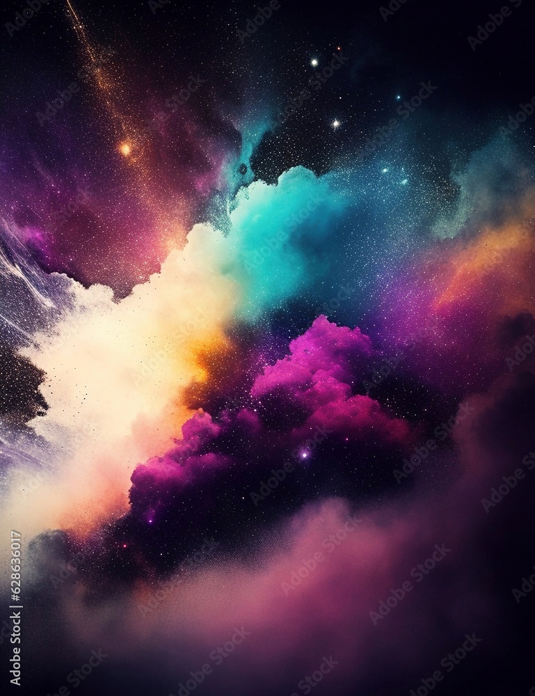 Fototapeta premium A multicolored dust explosion background with Generative AI technology