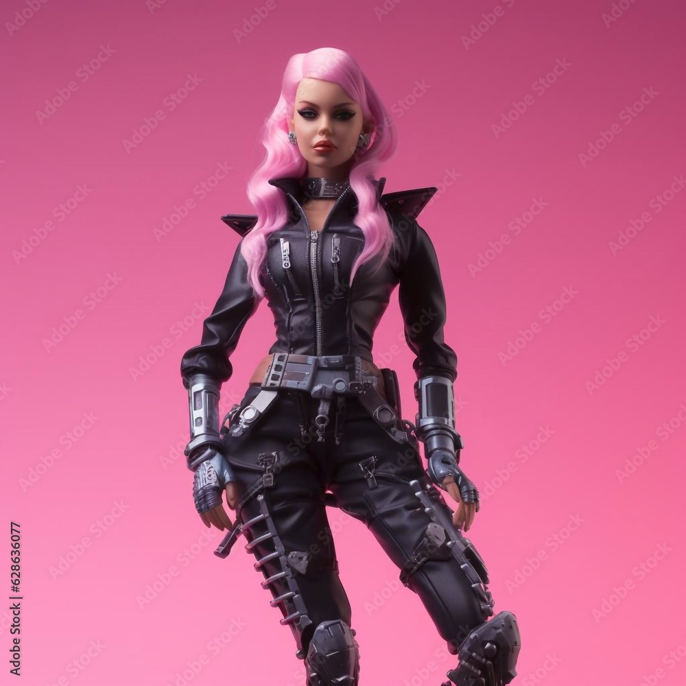 Cyber woman model posing in pink studio Cyber woman model posing in pink studio