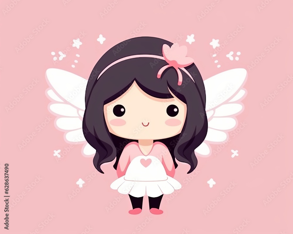 cute little girl with angel wings on a pink background