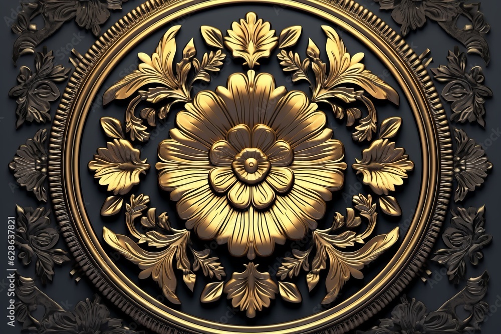 golden floral pattern on a black background