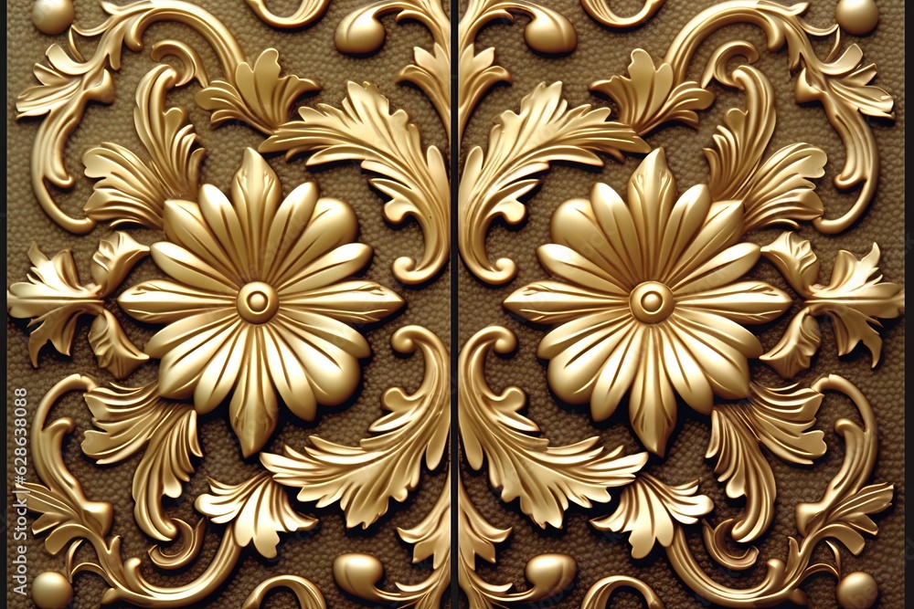golden floral pattern on a brown background golden floral pattern on a brown background