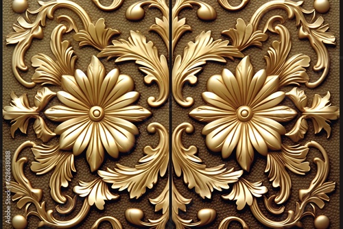 golden floral pattern on a brown background