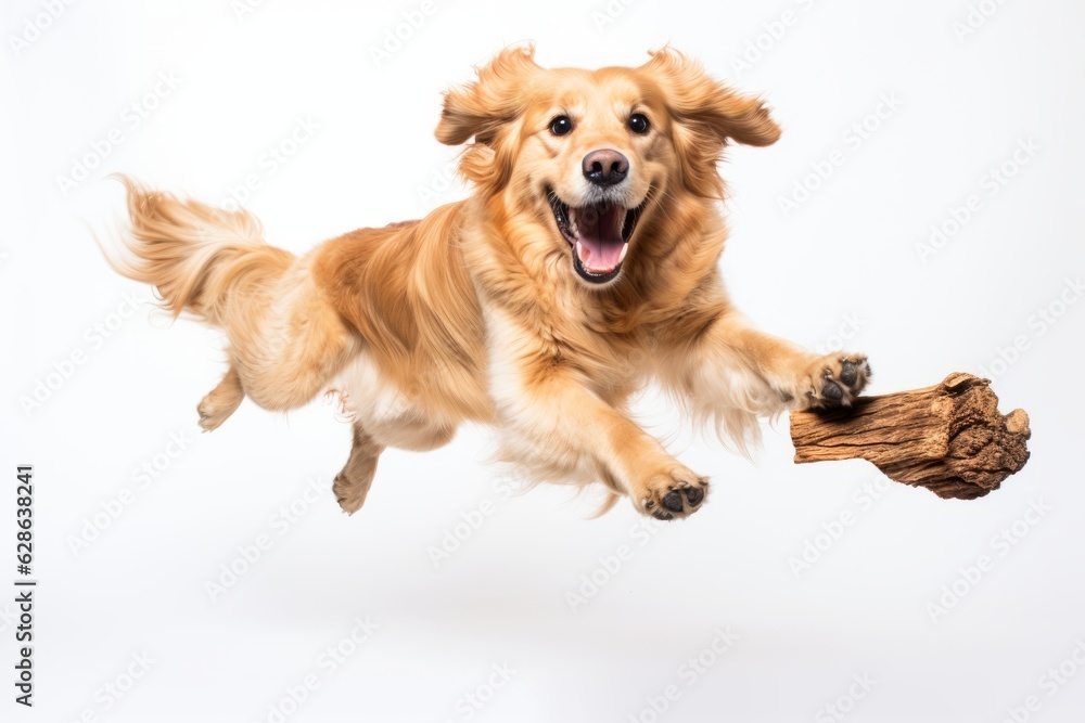 golden retriever dog jumping in the air with a toy in its mouth golden retriever dog jumping in the air with a toy in its mouth