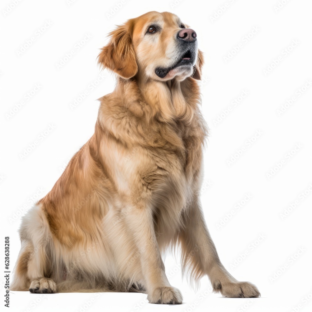 golden retriever sitting in front of white background golden retriever sitting in front of white background